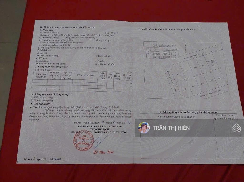 Bán đất đi bộ ra biển 100m  khu biệt thự kim tơ  phước tỉnh  brvt  dt 10x20m  200m2 full thổ