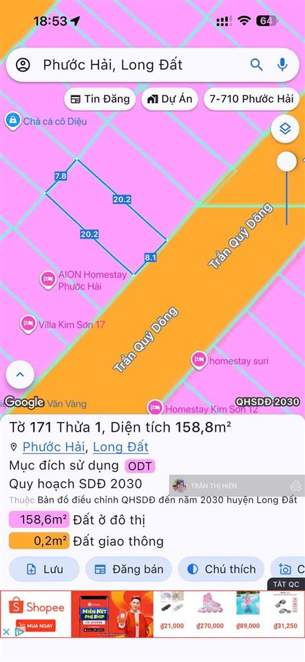 Rẻ nhất khu  tái định cư phước hải  mặt tiền trần quý dõng  hướng đông nam
dt 8m x20m