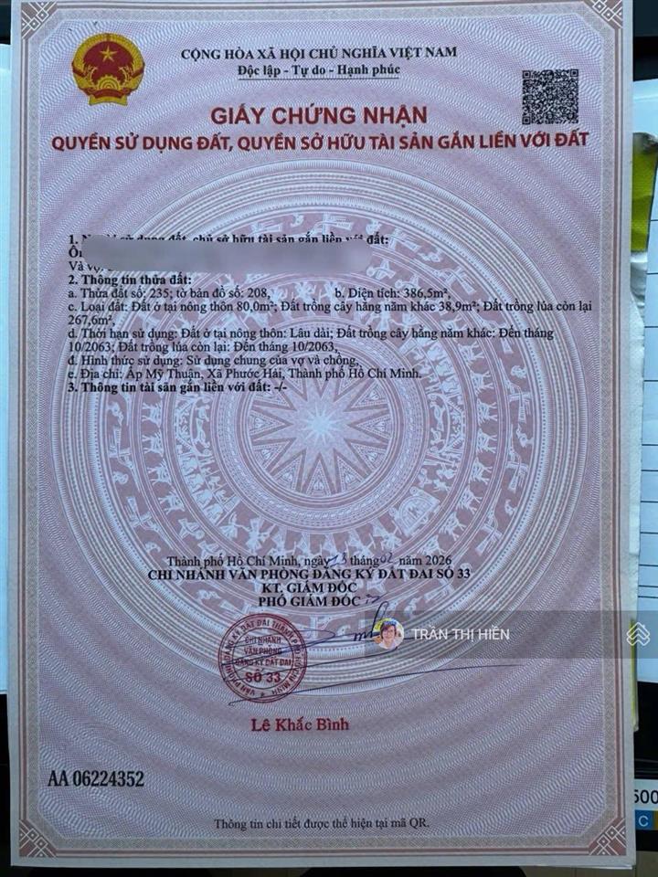 Chủ ngộp hạ giá siêu rẻ ạ, trục chính khu trung tâm xã phước hải đi biển phước hải chỉ 3km