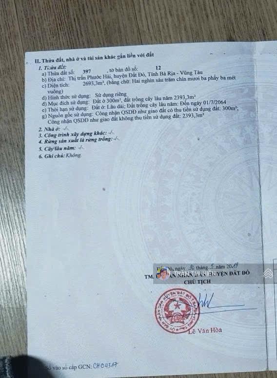 Mặt tiền đường phước hưng  phước hải  cách biển lan rừng resort chỉ 1km  dt 2693m2 sẵn 300m2 tc