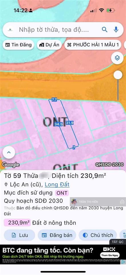 Đối diện bờ hồ sinh thái  biển lộc an  230m2 full thổ cư