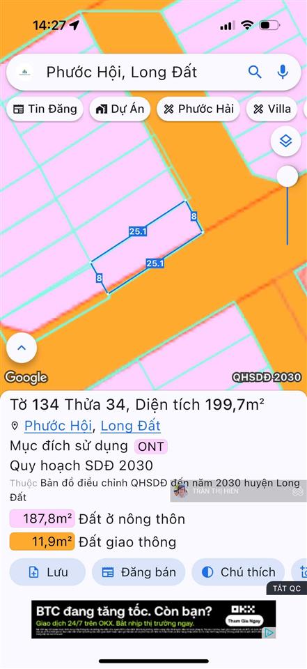 Chủ kẹt hạ giá lô góc 8x25m  đất biển lộc an  cách bãi tắm lộc an 1km ngay chợ  trường học