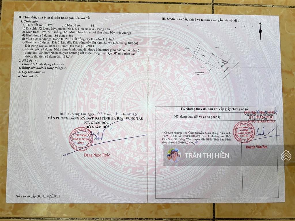 Thị trấn phước hải  ngay tỉnh lộ 44b  cách biển chỉ 5km  đã xây rào kiên cố  198,7m2  1,6 tỷ