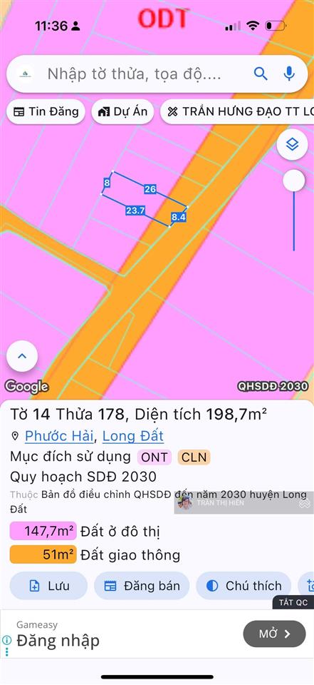 Thị trấn phước hải  ngay tỉnh lộ 44b  cách biển chỉ 5km  đã xây rào kiên cố  198,7m2  1,6 tỷ