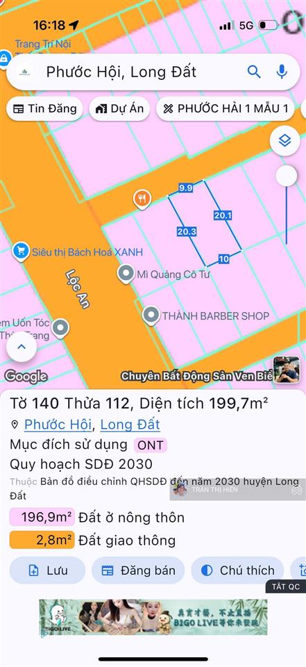 Ngay bách hoá xanh lộc an  cách biển 300m  10x20m full thổ chỉ 2.5 tỷ