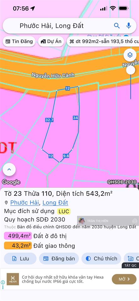 Thị trấn phước hải  543m²  12x32m  mặt tiền tỉnh lộ 44b cũ