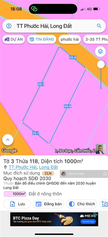 Quá rẻ tách đôi được  xã phước hải  1000m2  20x50m gần biển