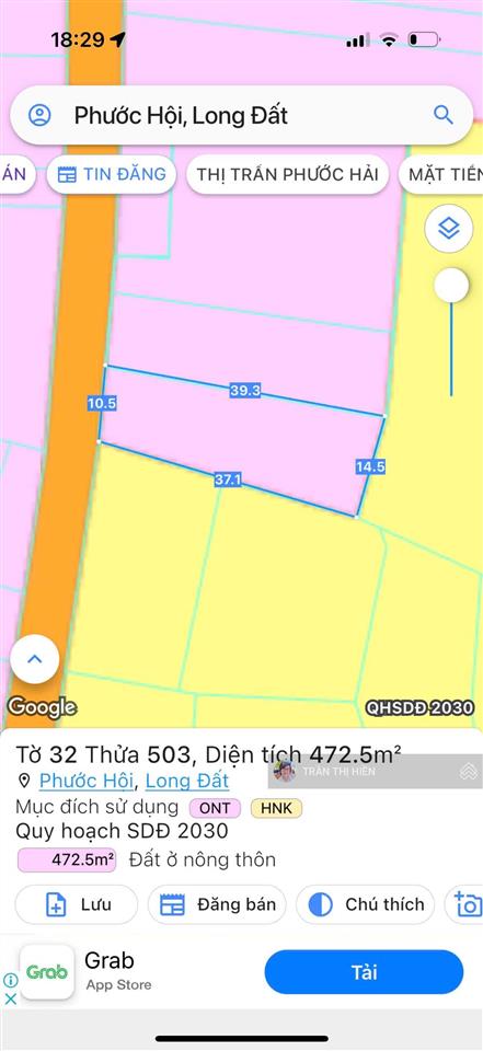 Phước hội  về biển phước hải chỉ 4km  472.5m2  10.5m x 39m nở hậu 14.5m sẵn 80m2 tc