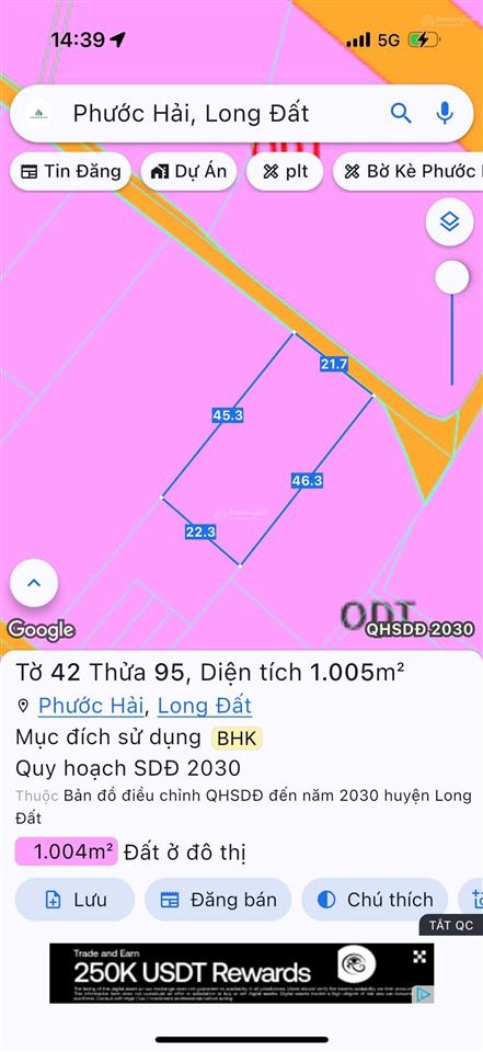 Gần biển phước hải  1000m2  22x45m  200m2 thổ cư