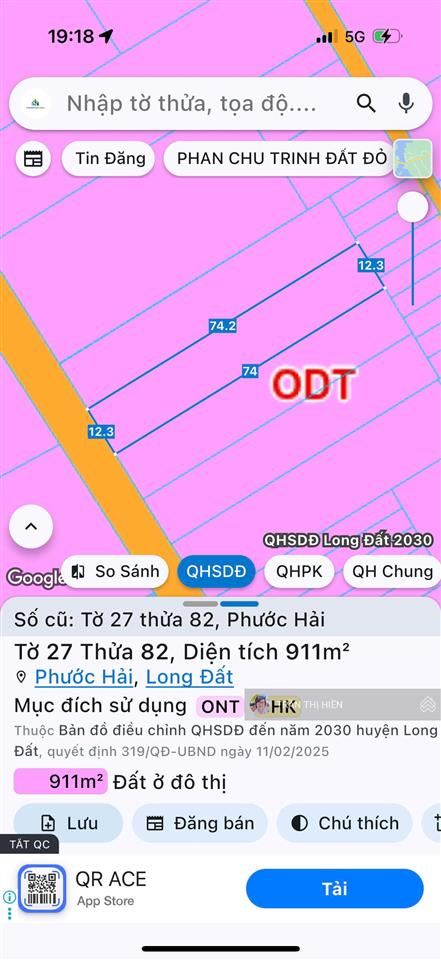 Phước hải  911m2  ngang 12,3m x 74m đường nhựa lớn cách biển chỉ 5km
