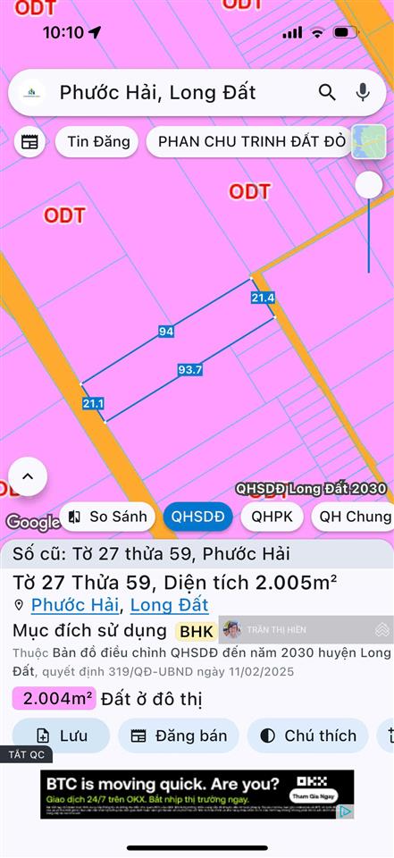 Đất 2 mặt tiền trước sau phước hải  siêu đẹp  2000m2  21x94m cần bán gấp