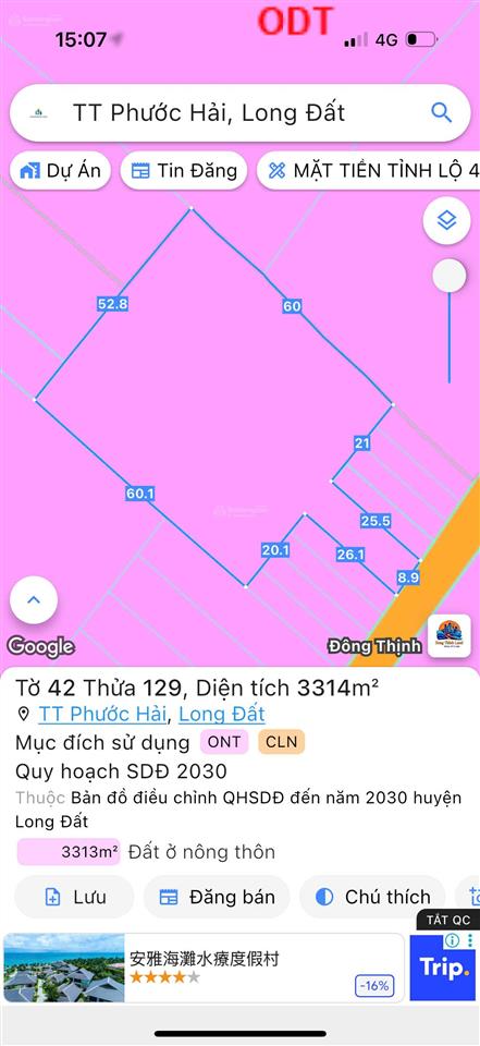 Vườn xoài thị trấn phước hải  3314m2  sẵn 1600m2 thổ cư siêu đẹp rẻ