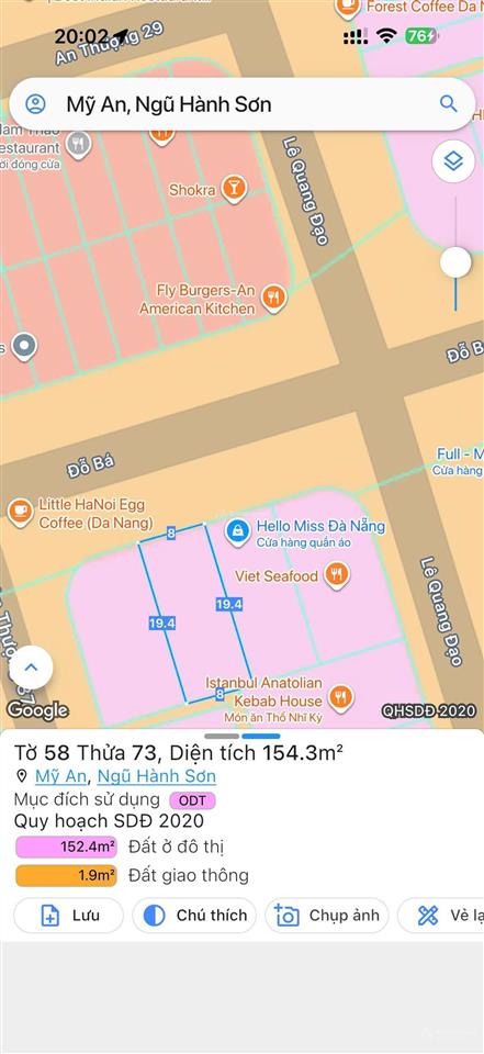 Bán đất đường đỗ bá sát biển, phố tây an thượng, ngay lê quang đạo, giá tốt 53,2 tỷ/155m2 ngang 8m