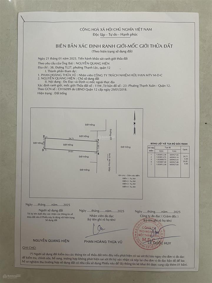 Bán đất tx33 5*25, dt 123,7m2 full thổ cư, shcc đường 10m giá 4tỷ850 tl