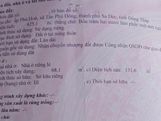 Bán đất thổ cư 425m2 đường Lê Hồng Phong, P.Tân Phú Đông, TP Sa Đéc, Đồng Tháp. Sổ hồng,