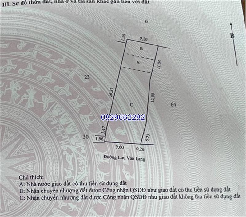 Bán đất thổ cư P.2 TP Sa Đéc, Lưu Văn Lang 243m2 Sổ Hồng hướng Nam. Giá 2.65 tỷ.