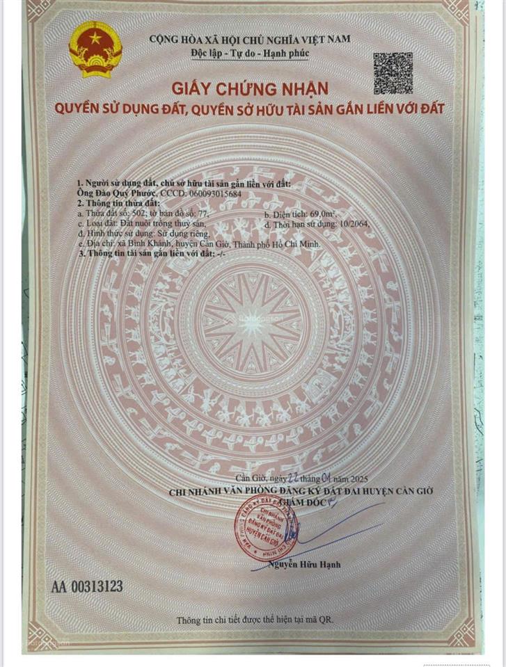 Bán lô đất tại xã bình khánh, cần giờ, hồ chí minh  0918 182 ***