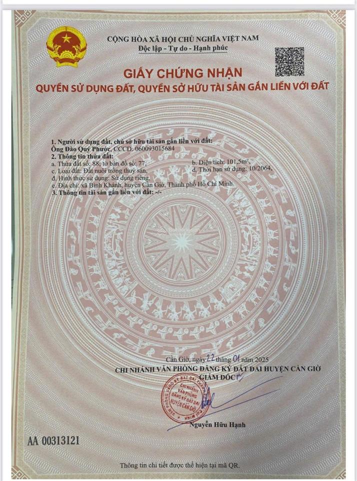 Bán lô đất tại xã bình khánh, cần giờ, hồ chí minh  0918 182 ***