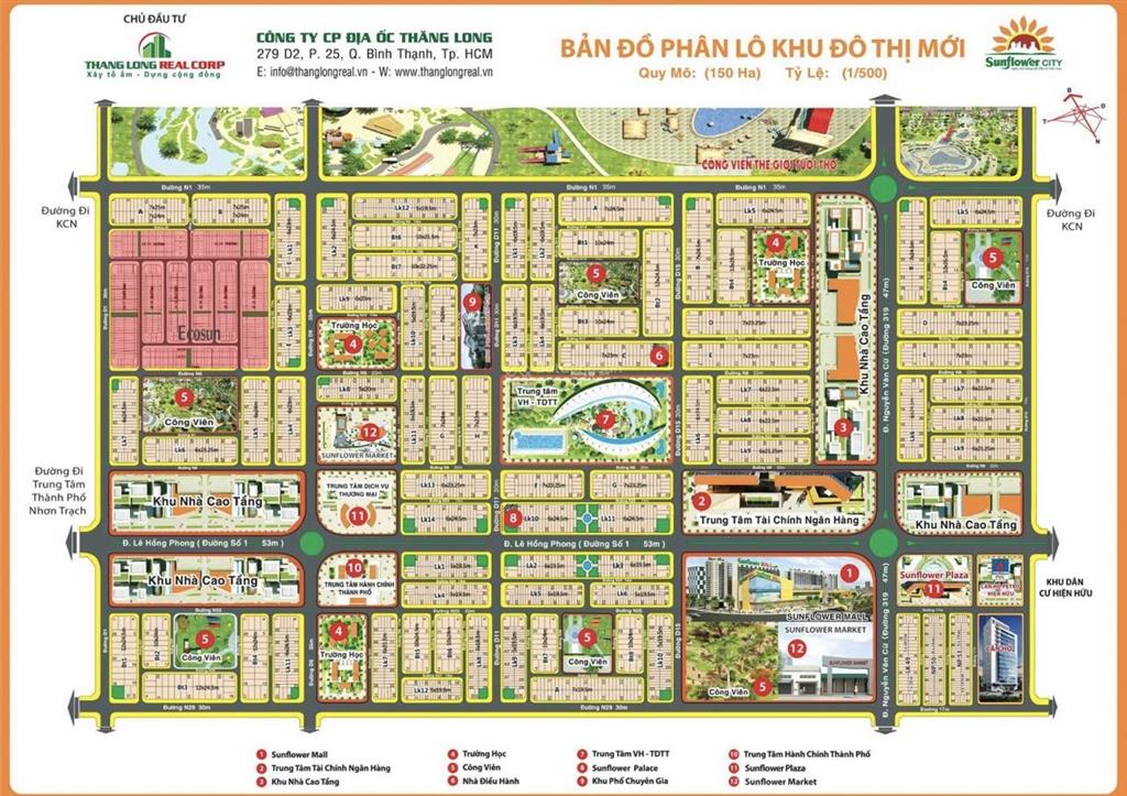 Cần bán 1 số lô trong sunflower 97,5m2 500tr  140m 650tr  162m2 900tr  240m2 1,6 tỷ.