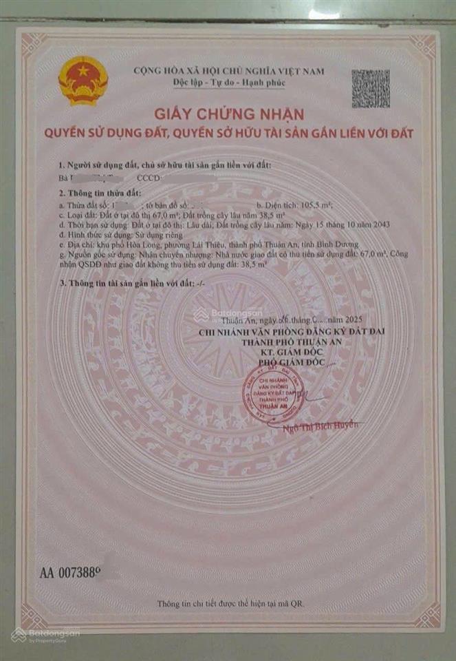 Bán đất đẹp xuất sắc tại lái thiêu, 3,4 tỷ, 105m2
