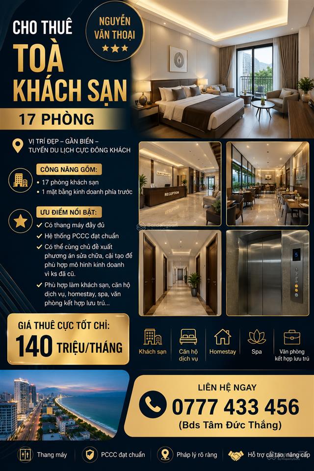 Cho thuê toà khách sạn 17 phòng nguyễn văn thoại