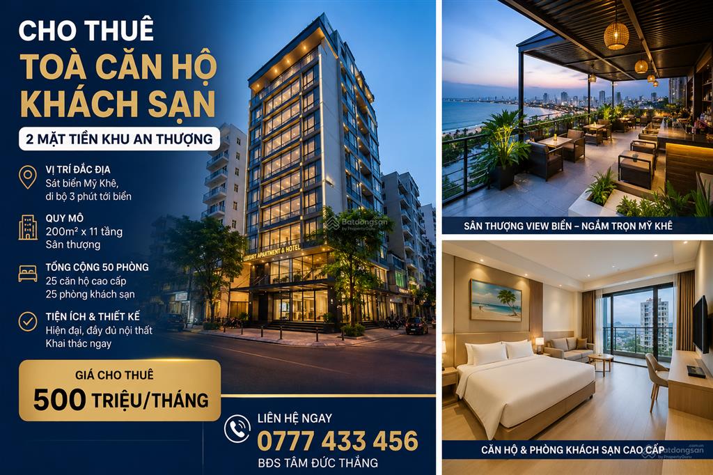 Cho thuê toà căn hộ & khách sạn 2 mặt tiền khu an thượng, 50 phòng, mới dô vận hành ngay
