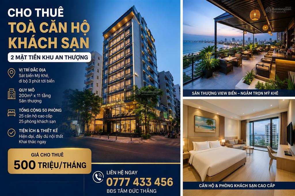 Cho thuê toà căn hộ & khách sạn 2 mặt tiền khu an thượng, 50 phòng, mới dô vận hành ngay