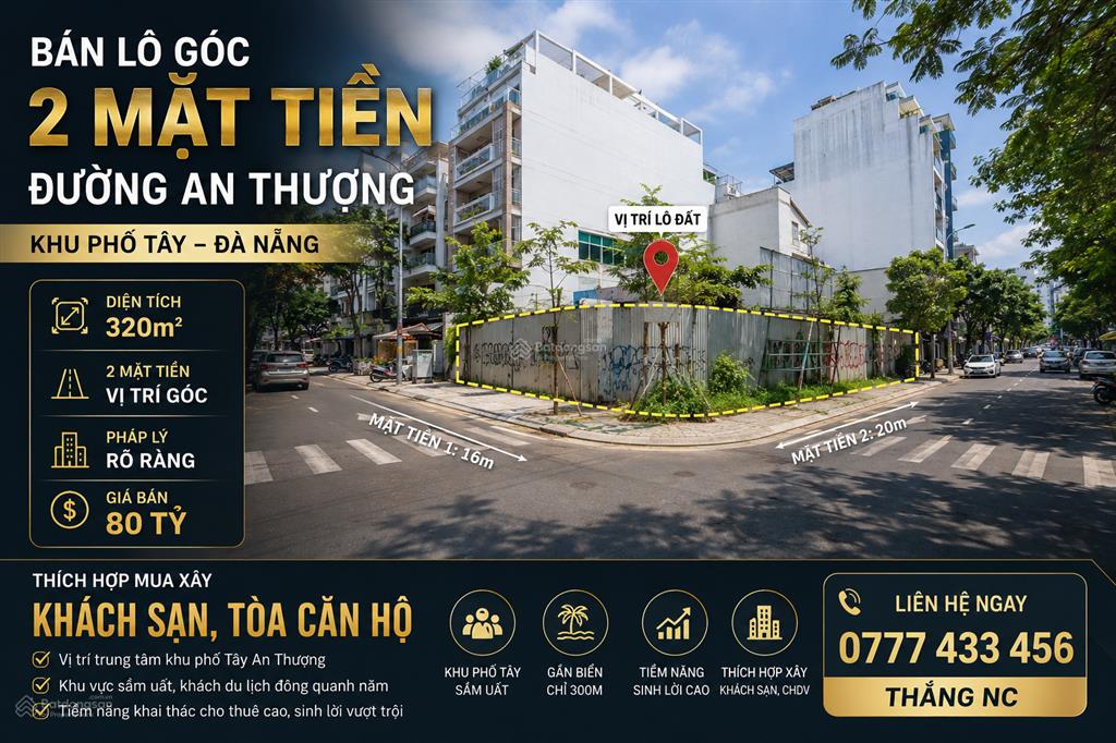 Bán lô góc 2 mặt tiền đường an thượng. khu phố tây. 320m.