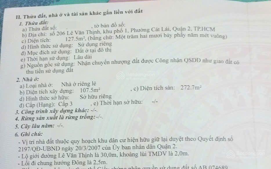 Chủ gửi bán nhà 206 lê văn thịnh quận 2
nhà ngay chợ cây xoài mặt tiền đường 30m ngang 5.3m