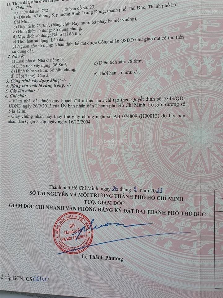 Bán nhà mặt tiền 47 đường số 5 phường bình trưng đông quận 2 đường ô tô 7c ngang 8,6m  0903 034 ***