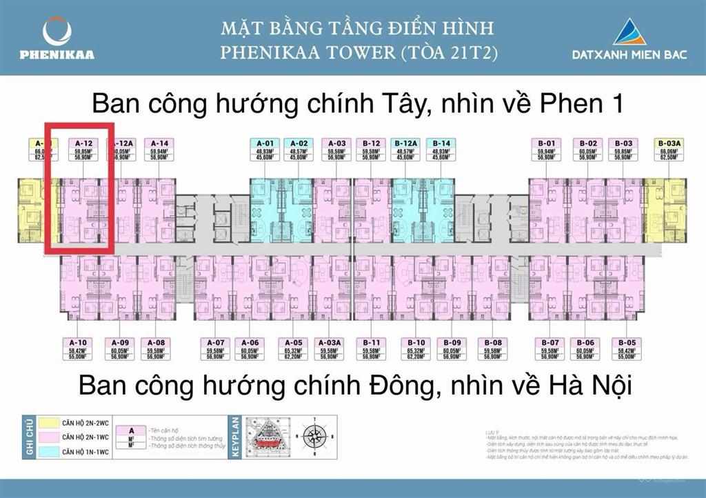 Bán bằng giá cđt căn 2pn1vs 57m2 chung cư phenikaa 2 hoà lạc. tầng trung, sang tên luôn hđmb