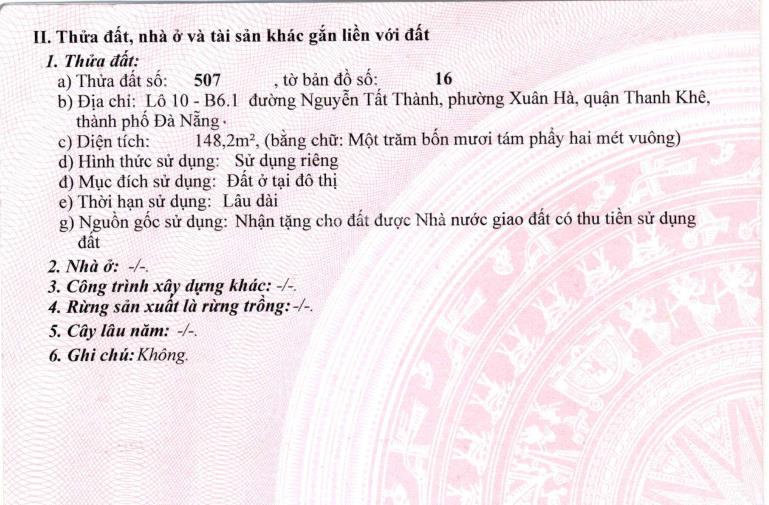 Bán 2 lô đất tại 991  993 nguyễn tất thành, xuân hà, thanh khê, đà nẵng