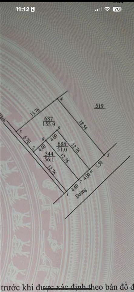 La tinh 51m². mt 4m. hướng đn. trục chính kinh doanh nối thẳng vđ4 chỉ 150m.  0936 191 ***