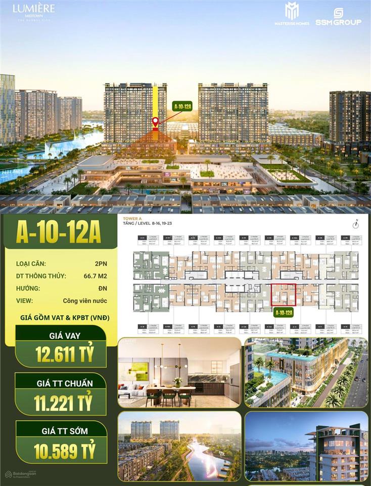 Căn hộ 2pn tầng 10 ban công phía ngoài hướng trực diện toàn bộ nhạc nước, sông và khu biệt thự