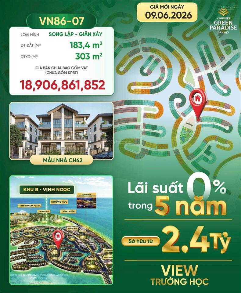 Căn biệt thự song lập giá cạnh tranh dự án vinhome cần giờ