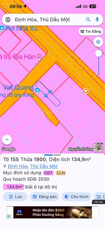 Đất mặt tiền dx73 định hòa, tdm vị trí đẹp, cách trần ngọc lên chỉ 100m