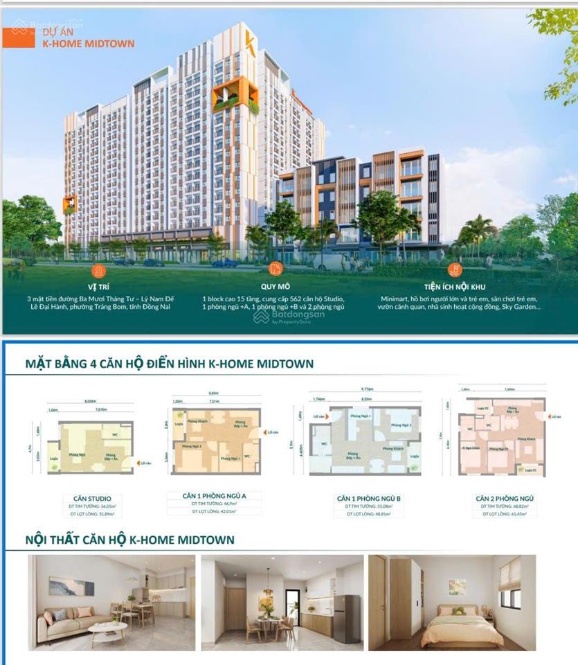Chung cư noxh k home midtown mặt tiền đường 30/4  trung tâm trảng bom  đồng nai, nội thất đầy đủ