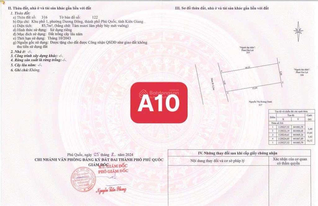 Hiếm! bán lô đất 2 mặt tiền hẻm toà án 30/4 phú quốc, 169m2, cách biển 700m, qh đất ở đô thị