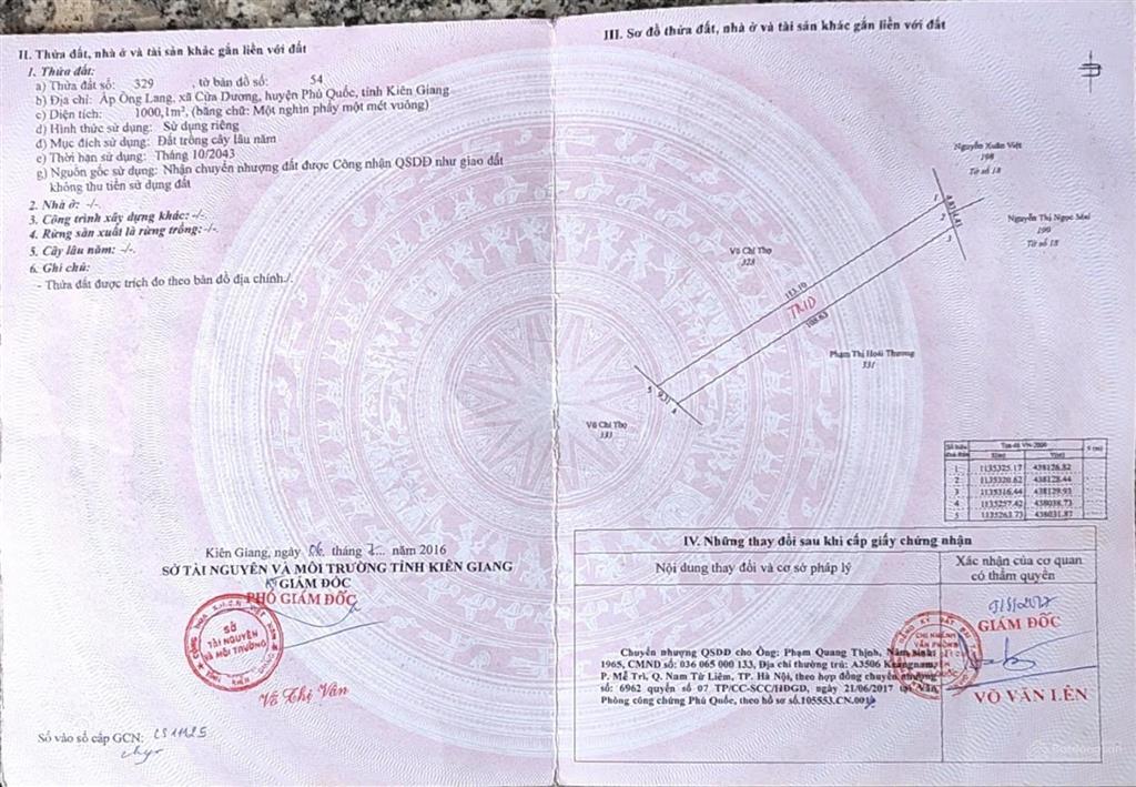 Bán 1.000m full tmdv ông lang tây cách biển 1km giá 9,5 tỷ