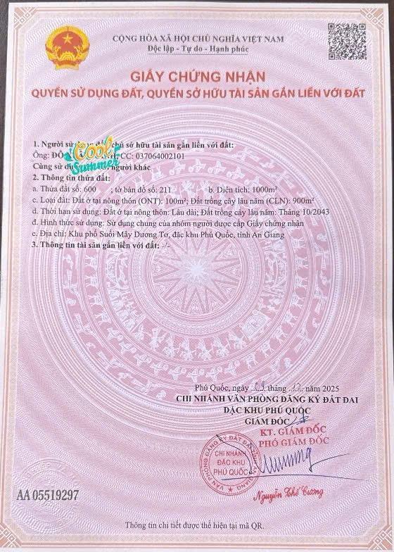 Bán 1000m2 mặt tiền đường cửa lấp  suối mây, phú quốc view sân bay, giá tốt 17 tỷ