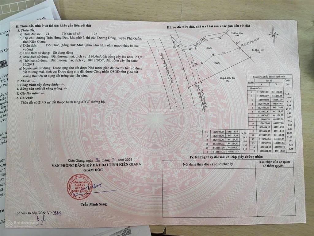 Bán 3.755m2 đẹp mặt tiền trần hưng đạo phú quốc ngang 70m có 3.000m2 tmdv
