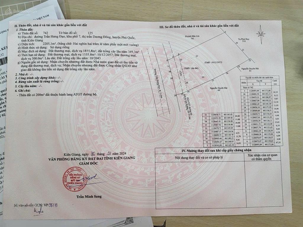 Bán 3.755m2 đẹp mặt tiền trần hưng đạo phú quốc ngang 70m có 3.000m2 tmdv