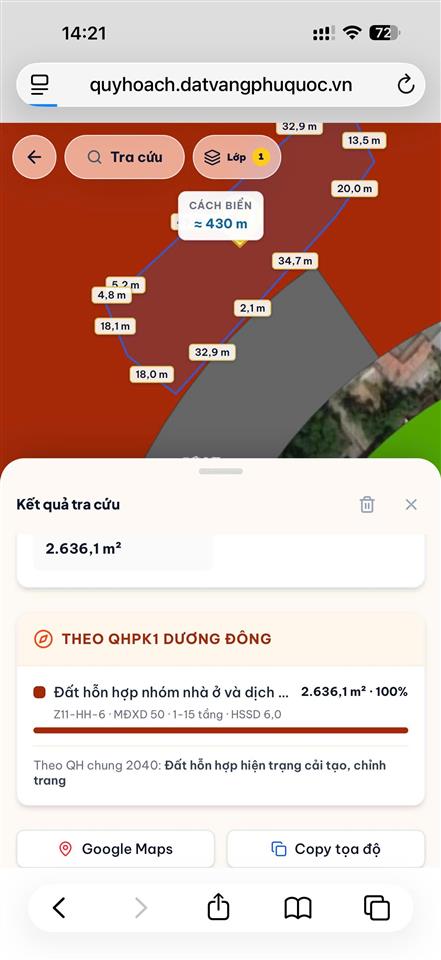 Bán 6.289m2 mặt tiền đường trần hưng đạo phú quốc cách biển 300m giá rẻ chỉ 39tr/m2