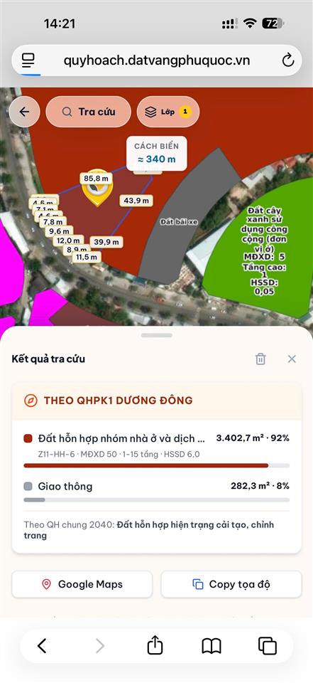 Bán 6.289m2 mặt tiền đường trần hưng đạo phú quốc cách biển 300m giá rẻ chỉ 39tr/m2