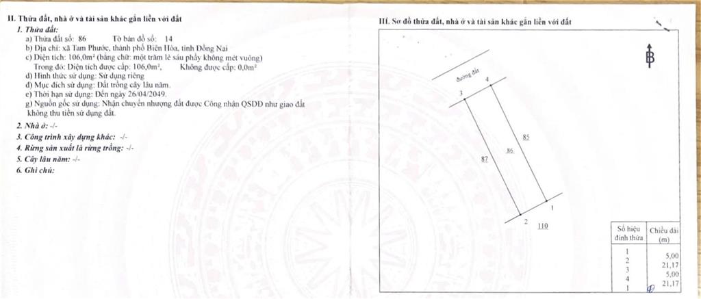 Bán đất chính chủ 106m2 tại tam phước  biên hoà  đồng nai