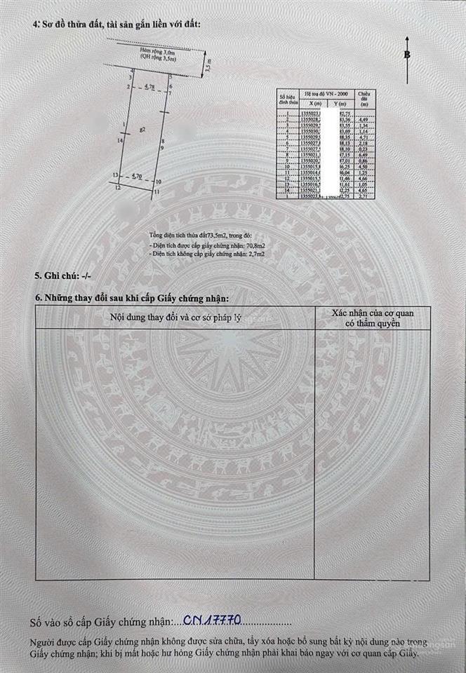 Bán nhà (73.5 m2, ngang 4.8 m) hẻm pasteur  cách biển 200 m  giá chốt 8.8 tỷ