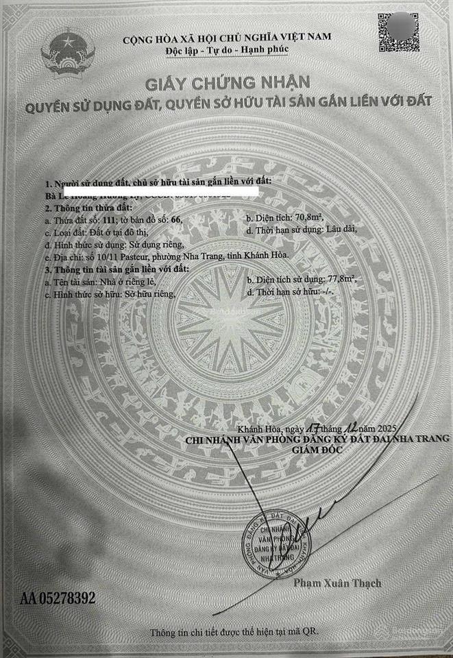 Bán nhà (73.5 m2, ngang 4.8 m) hẻm pasteur  cách biển 200 m  giá chốt 8.8 tỷ