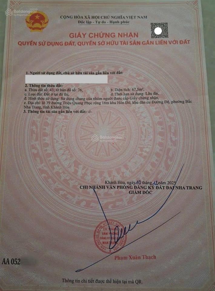 Bán nhà cấp 4 (67.5 m2, ngang 4.5 m) đường triệu quang phục, hòn xện, cách biển 800 m. giá 4.5 tỷ