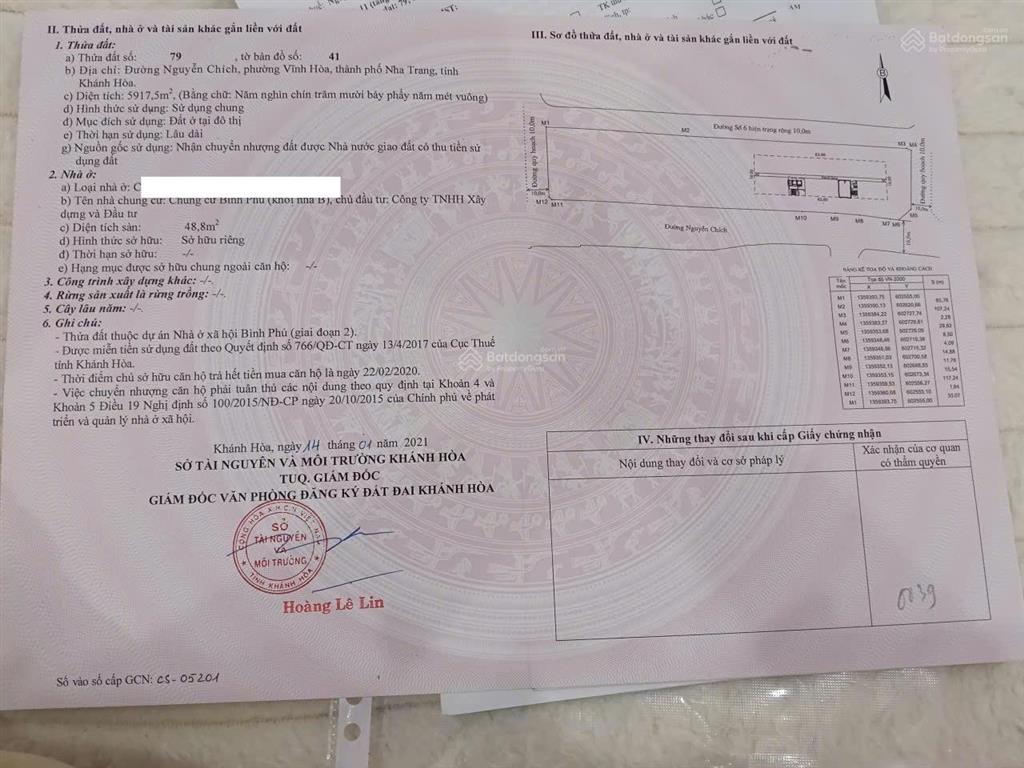 Bán căn hộ (48.8m2, 2 pn)  chung cư bình phú 2  tầng cao thoáng mát  view nhìn biển  giá 1.8 tỷ
