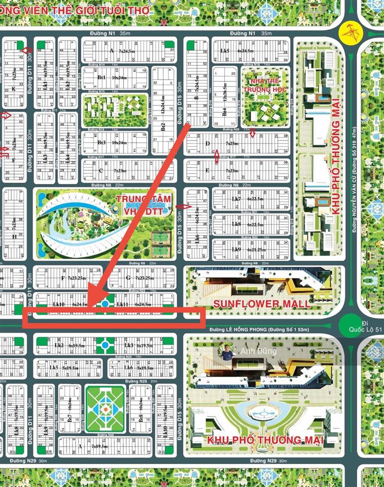 Bán lô đất liền kề shophouse sunflower mặt tiền dt 147m2 kinh doanh hiếm trục lê hồng phong 53m